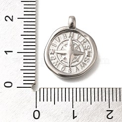 変色防止304ステンレススチールペンダント  コンパスチャーム付きフラットラウンド  ステンレス鋼色  18x15x2.4mm  穴：1.8mm&nbsp;STAS-I321-77P