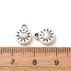 チベット風合金チャーム  フラットラウンド＆ハートチャーム  アンティークシルバー  10x8x3mm  穴：1mm  約1667個/1000g&nbsp;AL-CBA5212-05AS