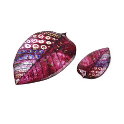 透明エポキシ樹脂リーフペンダント2個  金箔＆グリッターパウダー入り  カメリア  37x24.5x2mm  穴：1.2mm&nbsp;RESI-T057-95