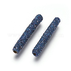真鍮製のラインストーンビーズ  チューブ  サファイア  35x5.5mm  穴：2mm&nbsp;RB-G166-02B