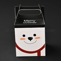 クリスマステーマ紙折りギフトボックス  ハンドル付き  プレゼント用キャンディークッキーラッピング  クマの柄  8.5x8.5x14.5cm&nbsp;CON-G011-01A