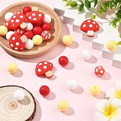 40Pcs 5 Styles Mushroom & Round Food Grade Eco-Friendly Silicone Focal Beads&nbsp;SIL-YW0002-53