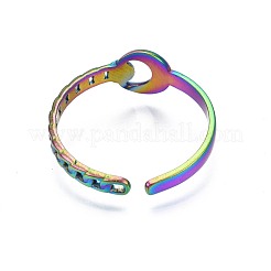304ステンレススチール三日月カフリング  女性のためのレインボーカラーオープンリング  usサイズ10 1/4(19.9mm)&nbsp;RJEW-N038-056