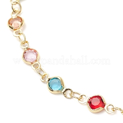 Brass & Glass Colorful Flat Round Link Chain Anklets&nbsp;AJEW-AN00731