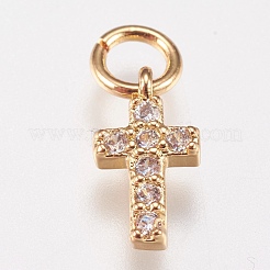 Brass Micro Pave Cubic Zirconia Tiny Cross Charms&nbsp;ZIRC-E147-62
