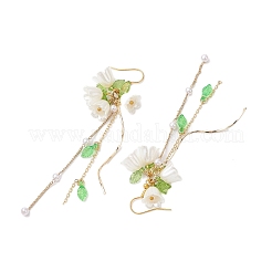 花のアクリルダングルイヤリング  女性用真鍮チェーンタッセルイヤリング  ゴールドカラー  105x28mm&nbsp;EJEW-JE05881
