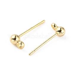 真鍮製丸玉スタッドピアスポスト  水平ループ付き  ニッケルフリー  ライトゴールド  5x3mm  穴：1.2mm  ピン：0.8mm&nbsp;KK-WH0061-10G01