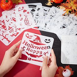 ハロウィーン 16 個 16 スタイル ペット プラスチック中空アウト描画絵画ステンシル テンプレート  ハロウィーンをテーマにした模様の正方形  ハロウィーン模様  130x130x0.1mm  1個/スタイル&nbsp;DIY-WH0349-58