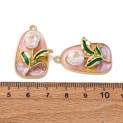 ライトゴールドトーン合金エナメルチャーム  花のチャーム  ABSイミテーションパールとグリッターパウダー付き  ラックめっき  ティアドロップ  31x20.5x10.5mm  穴：2mm&nbsp;ENAM-B028-38KCG-03