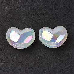 UVメッキレインボー虹色アクリルビーズ  ハート  クリアAB  16x21x10.5mm  穴：2mm&nbsp;X-OACR-H015-02