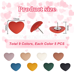45Pcs 9 Colors Heart Pattern Resin & Iron Push Pins Set&nbsp;AJEW-GA00023