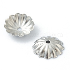 変色しない304ステンレススチールビーズキャップ  マルチ花弁  花  ステンレス鋼色  10.5x3mm  穴：1.2mm&nbsp;STAS-H149-28P