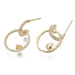 Brass Micro Pave Cubic Zirconia Stud Earring Findings&nbsp;KK-R136-062-NF