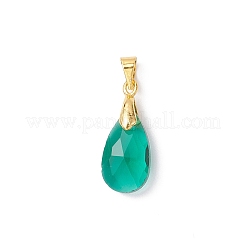 真鍮製ガラスチャーム  ティアドロップ  多面カット  ゴールドカラー  21x9x4.5mm  穴：5x3.5mm  4個/セット&nbsp;PALLOY-JF04501-01