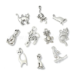 100pcs10スタイルチベットスタイルアロイペンダント  猫の形のチャーム  アンティークシルバー  17.5~25.5x7.5~16x2~5mm  穴：1.2~3mm  10個/スタイル&nbsp;FIND-CJ0005-66