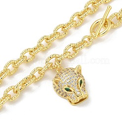 Brass Micro Pave Cubic Zirconia Leopard Pendant Cable Chain Necklaces&nbsp;NJEW-K385-01A-01