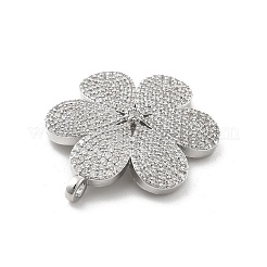 真鍮マイクロパヴェクリアキュービックジルコニアペンダント  花のチャーム  ラックめっき  長持ちメッキ  鉛フリー＆カドミウムフリー  プラチナ  32.5x26.5x2.5mm  穴：2mm&nbsp;KK-L228-47P