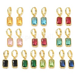 Brass Glass Dangle Hoop Earrings for Women&nbsp;KK-CBA760A-04G