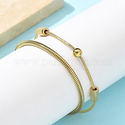 304ステンレススチールスネークチェーンブレスレット  女性用ダブルチェーンブレスレット  18KGP本金メッキ  7-3/8インチ（18.7cm）&nbsp;BJEW-U019-04G-01