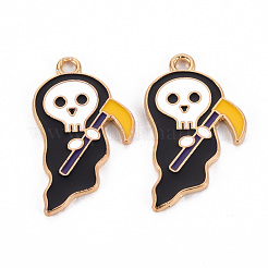 環境に優しい合金エナメルペンダント  カドミウムフリーと鉛フリー＆ニッケルフリー  ハロウィン  ライトゴールド  死神  ブラック  28.5x16.5x1.5mm  穴：1.8mm&nbsp;ENAM-T011-68-NR