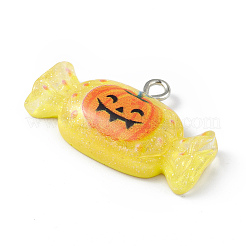 半透明の樹脂チャーム  ハロウィンキャンディチャーム  プラチナトーンの鉄ループ付き  シャンパンイエロー  18.5x31x6mm  穴：2mm&nbsp;RESI-D064-01P-01