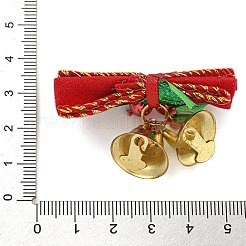 布と鉄のクリスマスの蝶結びのベルの吊り下げ飾り  クリスマスツリーやホリデーパーティーの装飾に  レッド  38x49x16mm&nbsp;HJEW-S004-01B