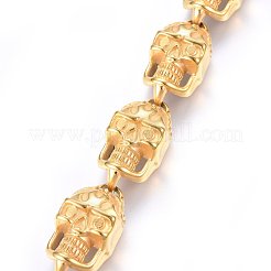 304ステンレススチールリンクブレスレット  トグル留め金付き  スカル  ゴールドカラー  9-1/2インチ（24cm）  18~34x13mm&nbsp;BJEW-L631-15G