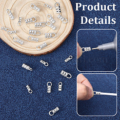 30個 3種類の真鍮コードエンド  コラム  925銀メッキ  7.5~9.5x3~5x2.5~4.5mm  穴：1~3mm  10個/スタイル&nbsp;KK-BBC0026-08S