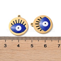 イオンプレーティング（IP）304ステンレスペンダント  エナメル  ナザールボンジュウ模様とフラットラウンド  ゴールドカラー  17x15x1.5mm  穴：1.2mm&nbsp;LS-STAS-C083-16G-01