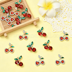 16pcs4スタイルアロイラインストーンペンダント  さくらんぼのチャーム  ミックスカラー  21~22.5x18~18.5x4~7mm  穴：1.8~2.2mm  4個/スタイル&nbsp;FIND-YW0012-48
