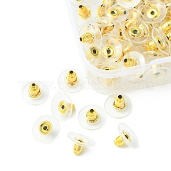 100個の鉄製イヤーナット  プラスチックパーツ  クラッチピアスバックキャッチ  ゴールドカラー  11x6.5mm  穴：1mm&nbsp;KK-YW0002-09
