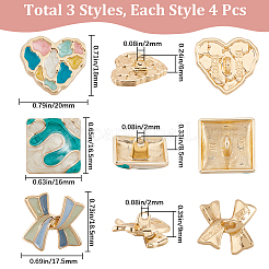 12pcs 3 Style Bowknot/Heart/Square 1-Hole Alloy Enamel Shank Buttons&nbsp;BUTT-GF0003-81