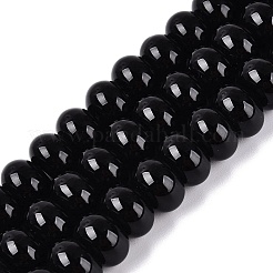 天然石瑪瑙ビーズ連売り  滑らかなロンデル  染め  ブラック  12x7.5mm  穴：0.5~1.2mm  約48~56個/連  14.17~16.73インチ（36~42.5cm）&nbsp;G-Q613-02B-01
