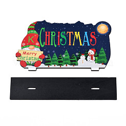 木製卓上ディスプレイ装飾  クリスマス テーブル センター ピース サイン  クリスマステーマ  サンタクロースとツリー  ミックスカラー  完成：200x45x105mm&nbsp;WOOD-N005-72