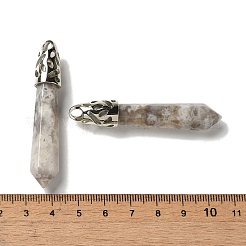 天然クレイジーアゲートの尖った大きなペンダント  ラックメッキのファセット加工された弾丸チャーム、プラチナメッキの真鍮製金具  56~65x11~11.5x10~10.5mm  穴：4mm&nbsp;G-Z055-01P-24