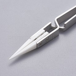 ステンレス製のビーズピンセット  磁器と  ステンレス鋼色  14x0.85~0.9cm&nbsp;TOOL-F006-02B