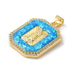 Rack Plating Brass Micro Pave Cubic Zirconia with Synthetic Opal Pendants&nbsp;KK-D088-23G