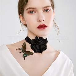 Gothic Cloth Flower Cord Bracelet & Choker Necklace&nbsp;NJEW-CP0001-04A