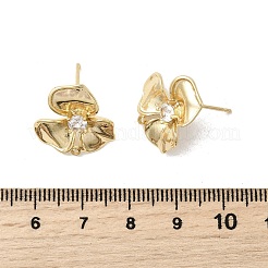 Brass Pave Clear Cubic Zirconia Flower Stud Earring Findings&nbsp;KK-A275-01A-G