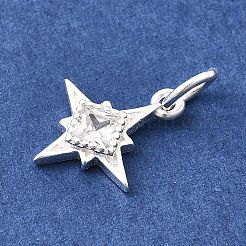 スターリングシルバーのパヴェクリアキュービックジルコニアスターチャーム925個  丸カンとスタンプ925個付き  銀  12.5x10.5x2mm  穴：3.5mm&nbsp;STER-A048-01S