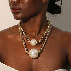 Plastic Imitation Pearl Round Pendant CCB Plastic Heishi Beaded Double Layer Necklaces with OT Clasps&nbsp;FS-WG332D2-01