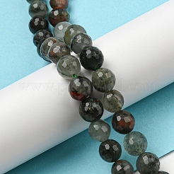 天然アフリカ産ブラッドストーンビーズ連売り  ファセット（128ファセット）  ラウンド  8~8.5mm  穴：1.2mm  約45~47個/連  14.37~14.96インチ（36.5~38cm）&nbsp;G-C079-B02-01