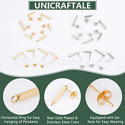 40Pcs 4 Style 304 Stainless Steel Rectangle Stud Earring Finding&nbsp;STAS-UN0056-72