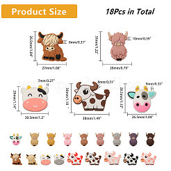 牛/畜産食品グレードシリコンフォーカルビーズ18個、18スタイル  ミックスカラー  26.5~31x26.5~38x7~10mm  穴：2~3mm  1個/スタイル&nbsp;SIL-CA0002-86