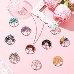 10Pcs 10 Styles Chakra Natural Mixed Stone Tree fo Life Pendants&nbsp;G-YW0002-31