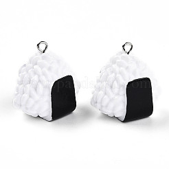 樹脂チャーム  プラチナメッキ鉄パーツ  模造食品  おにぎり  ホワイト  27~28x26~27x18mm  穴：2mm&nbsp;X-RESI-T028-22