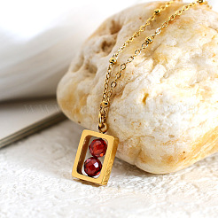 304 Stainless Steel Rectangle with Facetd Round Cubic Zirconia Ball Pendant Necklaces&nbsp;WGA581F-05