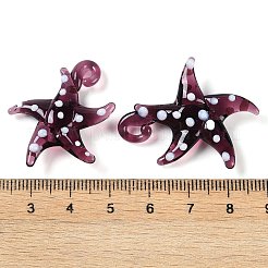手作りランプワークペンダント  バンピー  ヒトデ  暗赤色  28~34x27~30x7~8.5mm  穴：2~2.5mm&nbsp;LAMP-C015-02I