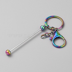 ジュエリー作りのDIY工芸品のための金属棒ビーズ可能なキーチェーン  カニカン付き  虹色  14.5cm&nbsp;KEYC-WH0004-95