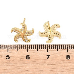 真鍮製マイクロパヴェキュービックジルコニアスタッドピアス  ヒトデ  鉛フリー＆カドミウムフリー  長持ちメッキ  ラックめっき  18KGP本金メッキ  11.5x11.5mm&nbsp;EJEW-G471-29A-G